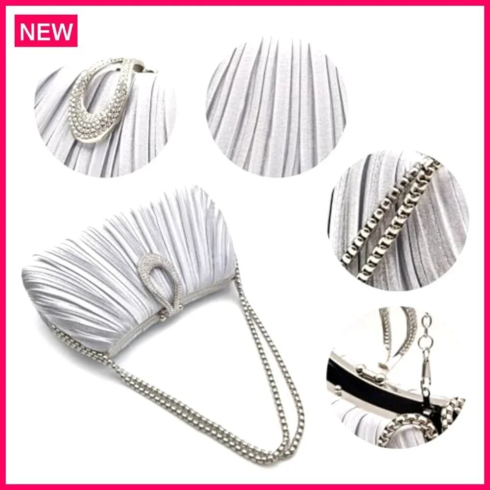 Satin Evening Clutch with Detachable Chain, Formal Wedding Party Bag